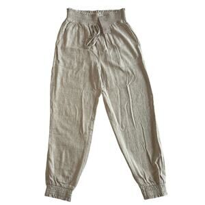 NWT Emery Rose Women's Medium Linen Blend Joggers Tan Stretch Waist